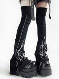 Y2K Print Black Over-the-Knee Flared Leg Warmers