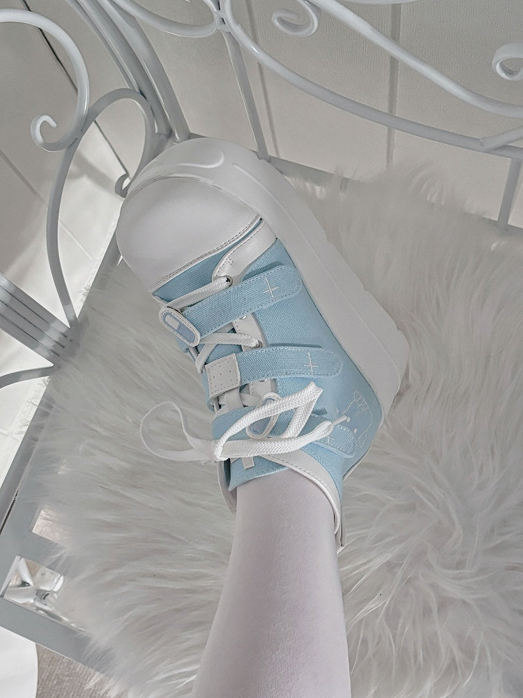 Tenshi Kaiwai Blue Round Toe Yami Kawaii Platform Sneakers
