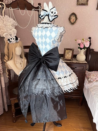 Alice in Wonderland Vibes Bunny Ears KC Blue Diamond Big Bow