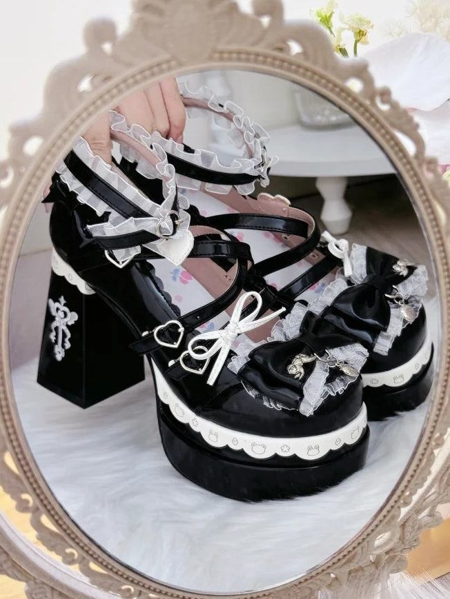 Black Mary - Janes Bow Platforms with Leather PU Lolita Sweet Details