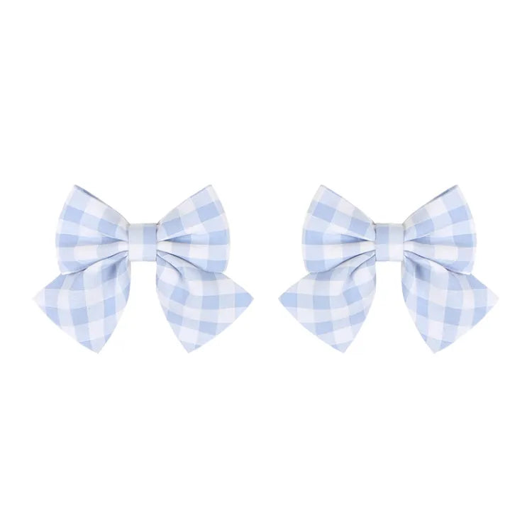 Hairclips Sweet Plaid Pattern Light Bowknot Blue
