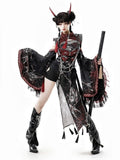 Dress Chest Vest Red - Corset cutout Asymmetrical with Black