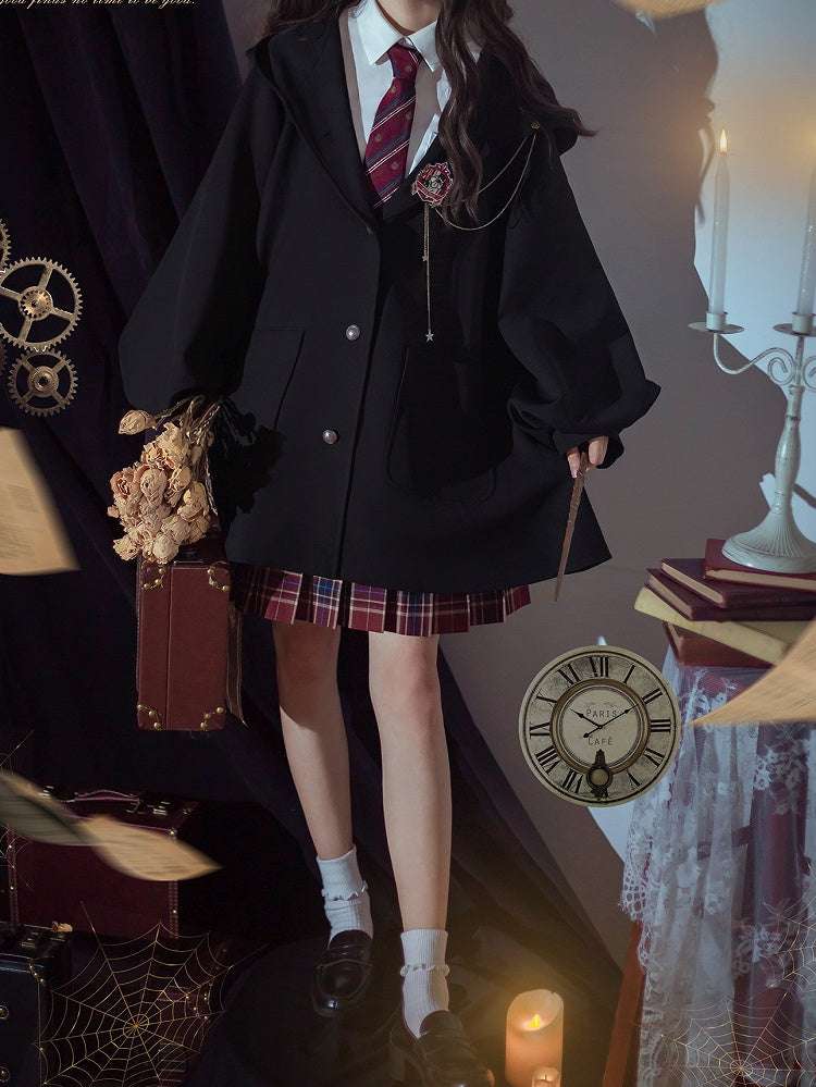 Regular/Thicken and for Winter Black Version Autumn Preppy Vintage Hooded Coat