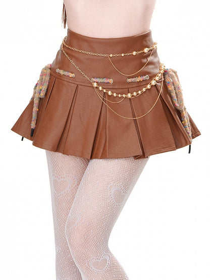 Brauner Minirock mit hoher Taille und Kellerfalten