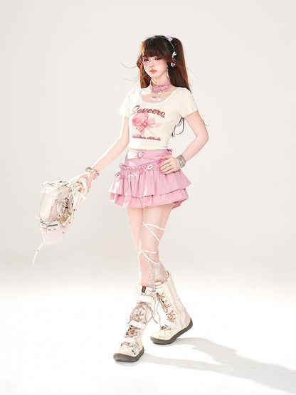 Trim Sweet Lollipop Print Spitzen-T-Shirt Rosa/Apricot Glamorous Cropped