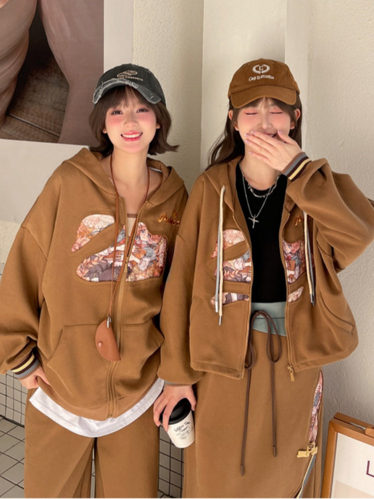 Fashion Long/Short Print Hoodie Brown Millard Vintage Version Prince