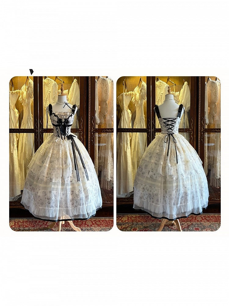 Champagne Bow Lace JSK Set with Cape and Pearl Hat - Sweetheart Macaron Lolita