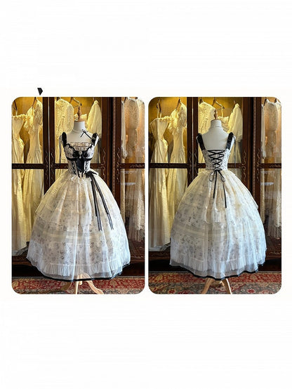 Champagne Bow Lace JSK Set with Cape and Pearl Hat - Sweetheart Macaron Lolita