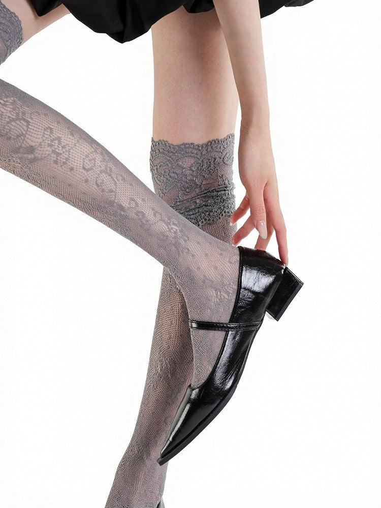 Four-Color Lace Trim Semi-Sheer Overknee Stockings - ModaSwings