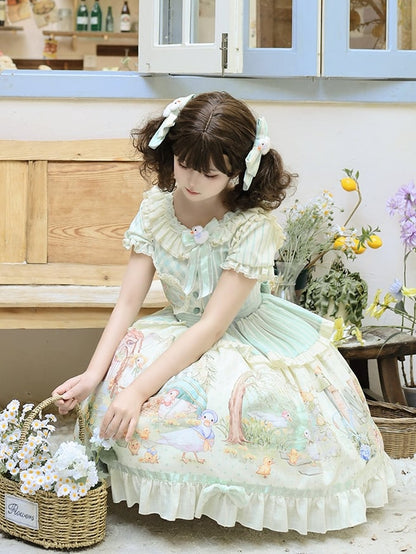 Lolita Short Duckling Sunflower Sweet Print and Sleeves Dress