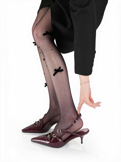 Sheer Black Bead Bow Tights - ModaSwings