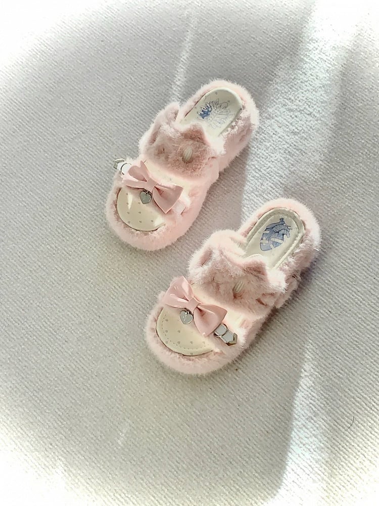 Kei Plush Slippers Rebellious Jirai Embroidery Pink Kitten -