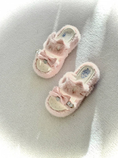 Kei Plush Slippers Rebellious Jirai Embroidery Pink Kitten -