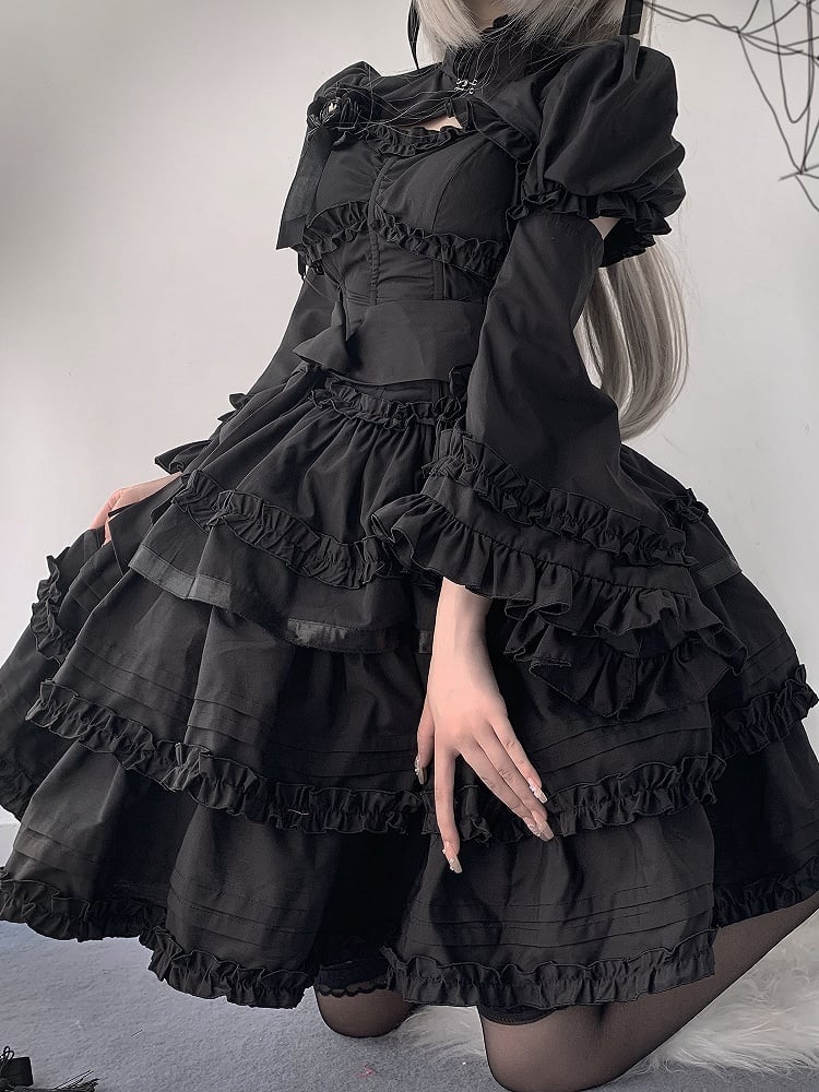 Dress JSK Lolita Ruffle Gothic Black Multi-Layered