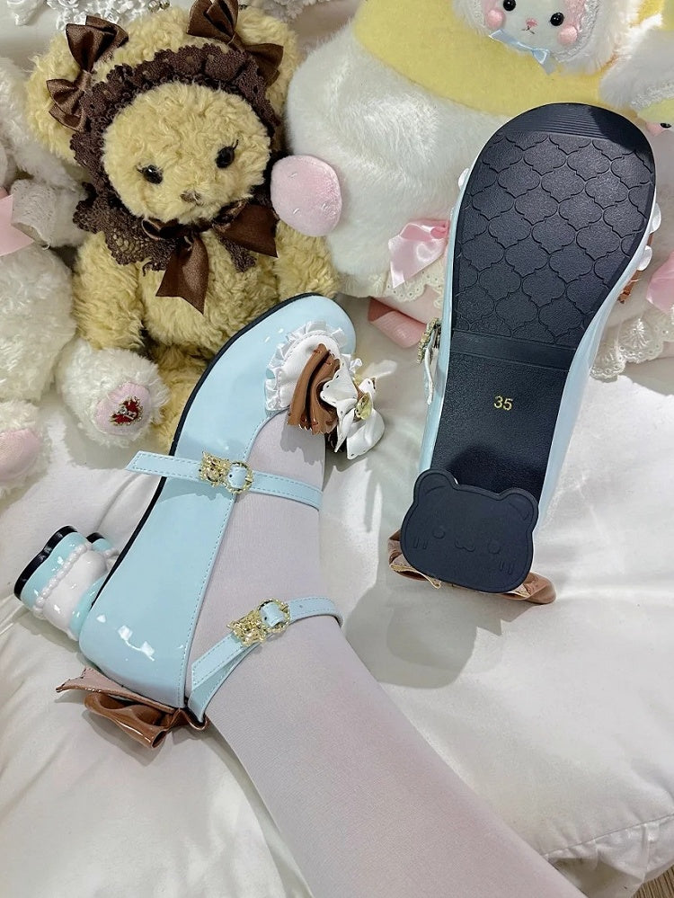 Shoes Green Mid-heel Bowknot 4.5cm Mint Lolita with Themed Bear in Sweet Details Brown