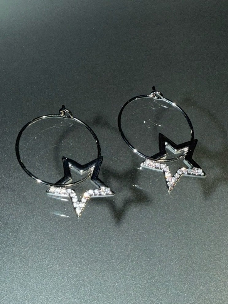 Rhinestone Silver Star Earrings