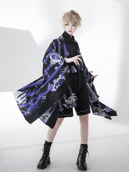 茶黒縞とポーカーカップ紫羽織柄プリント