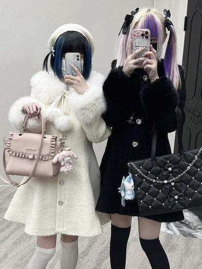 and Furry with Coat Kei Jirai Black Cuffs Slim-Fit Rhinestone-Embellished Collar