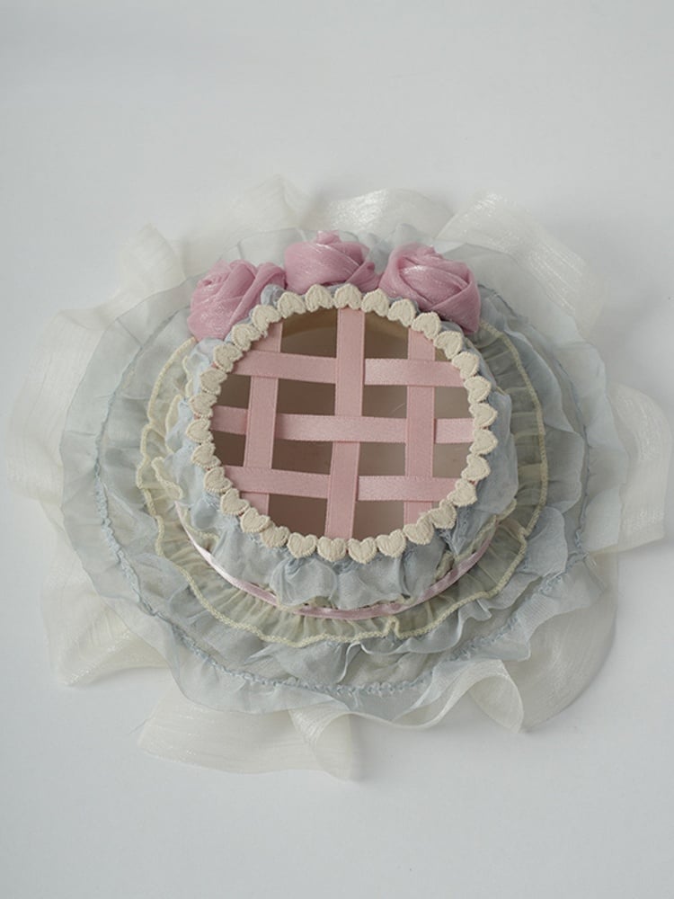 Blue Lolita Woven Design Flower Hat Mini Accents with Pink Sweet