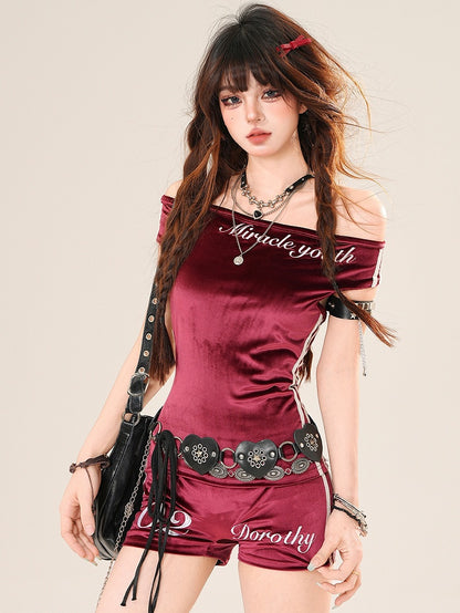 Off-the-shoulder Embroidered Glamorous Red Letter Neckline