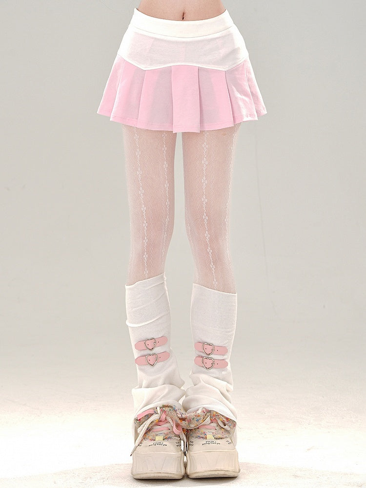 スカート ピンク ミニ カラーブロック プリーツ ホワイト