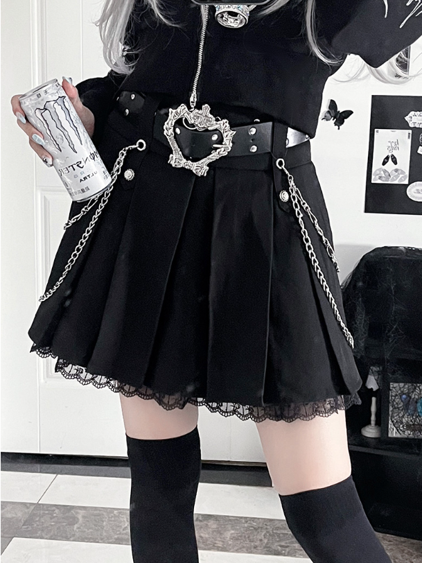 Studded Details Bucklewith Punk PUBelt-Silver Heart Black CrossBow