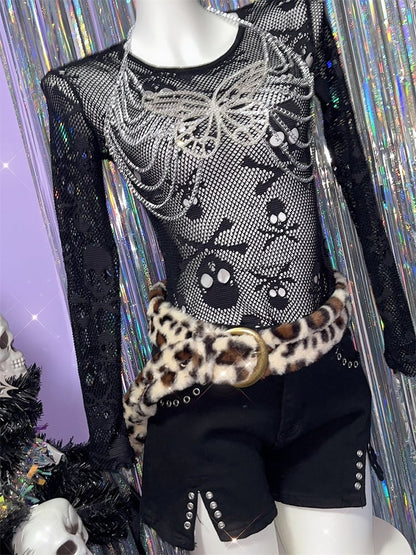 Gyaru Brown Leopard Plush Buckle Belt