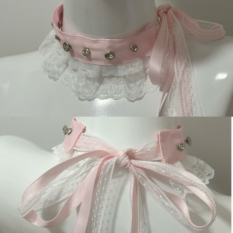 Options 5 Studs Trim Choker Color Lace Decorated