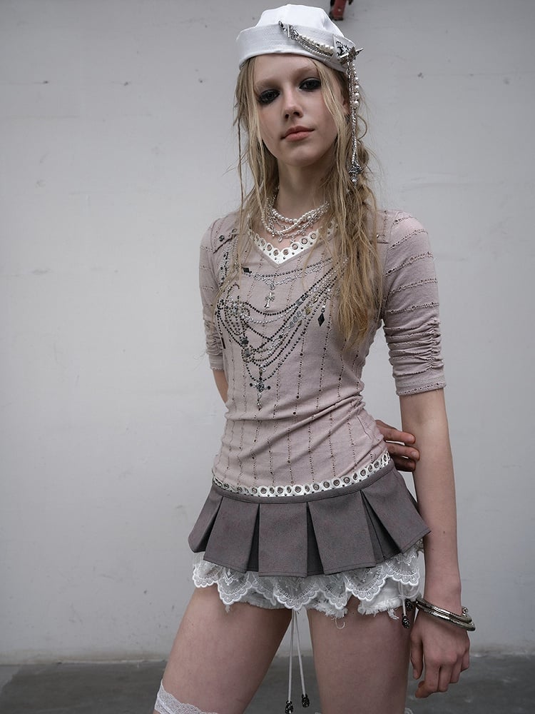 Punk Skirt Mini Bowknot Pleat Decorated Lace Trim Box Pink/Blue Wasteland