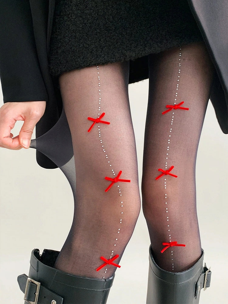 Pantyhose Sheer Rhinestone Detail Bow Colors) (5