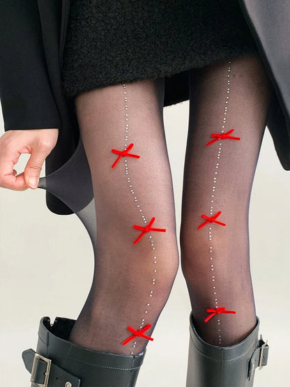 Pantyhose Sheer Rhinestone Detail Bow Colors) (5