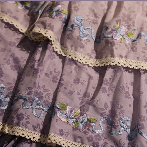 オンブレバイオレットティアードスカート アイリス刺繍 繊細