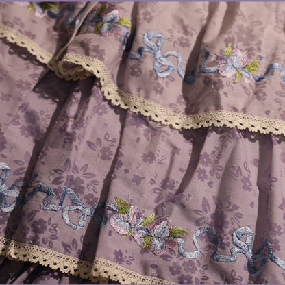 オンブレバイオレットティアードスカート アイリス刺繍 繊細