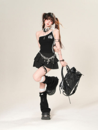 ティアードスカート ブラック グラマラス 裏地付き