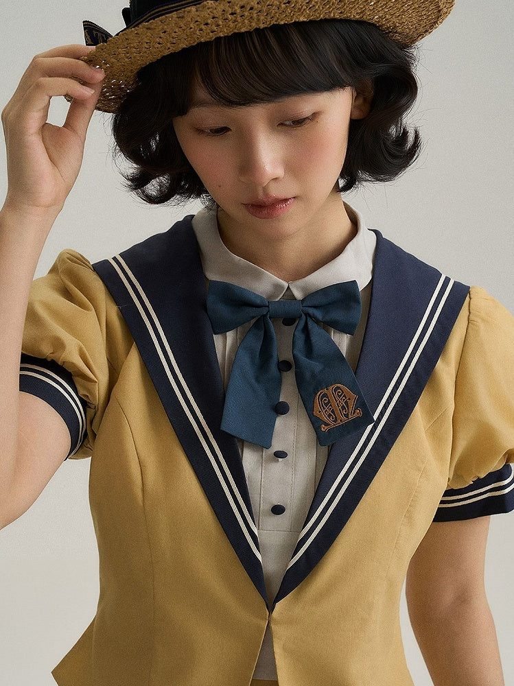 Lolita Bow Tie Dark Blue Yellow Embroidery - LilyVow
