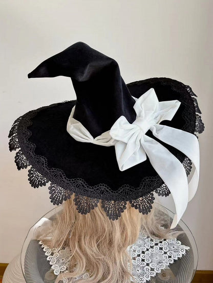 Hat White Color Trim Options with Lace Bowknot – and 3 Black Witch