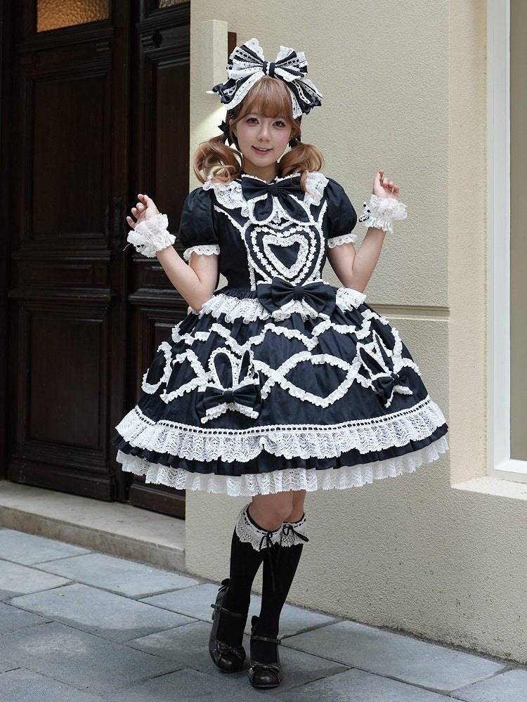 Robe OP en dentelle à col oreilles de lapin noir et blanc