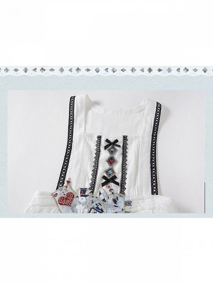 Chinese Elements Lolita Long Sleeve Dress with Lace Apron Alice in Wonderland Theme - Zao Jing Ji