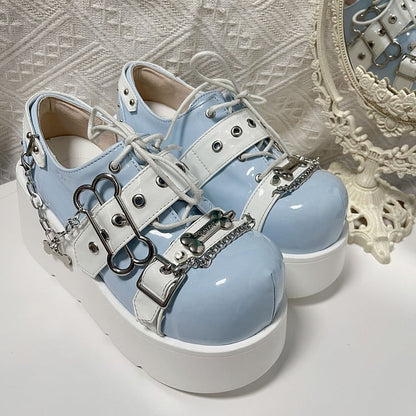 Tenshi Kaiwai Light Blue Y2K Bone Buckle Strap Platform Shoes