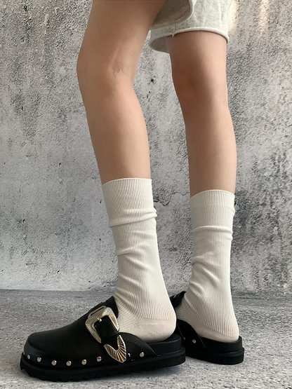 Calf Vertical-Stripe Socks Pattern Gray/Cream White/White