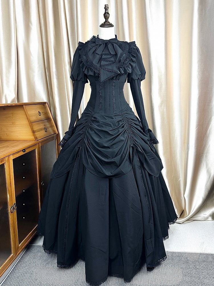 Skirt Boned Lolita High Black Gothic Victorian Drawstring Aristocrat Waist