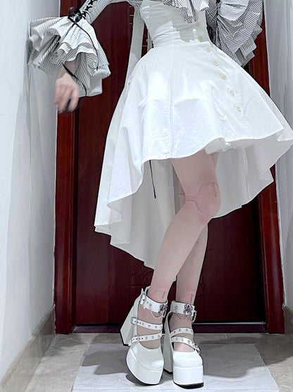 Block Goth White - Studs Style Details PU Leather in High Heels