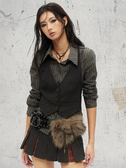 Studded Belt Plush Punk Decoration Chain Black with