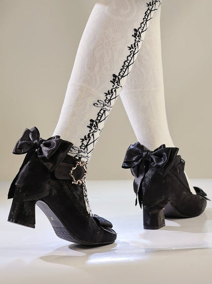 Black with Bow Elegant Block Accented Heel Lolita High