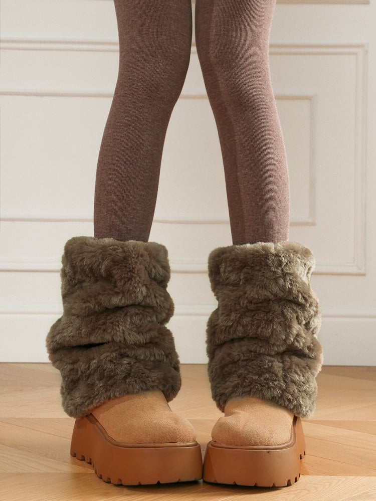 Warm Long/Short Fleece Version Warmers Leg Beige/Brown