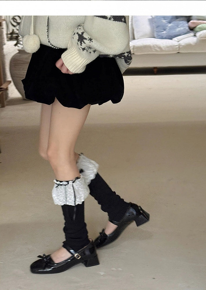 Warmers with Bow Footless Lace Leg Ruffled
