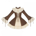 and Beige Ruffle Neckline Brown Sleeves Dress Lolita Bell Version Short