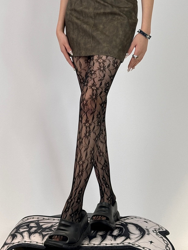 Y2K Hollow-out Design Brown/Black Tights