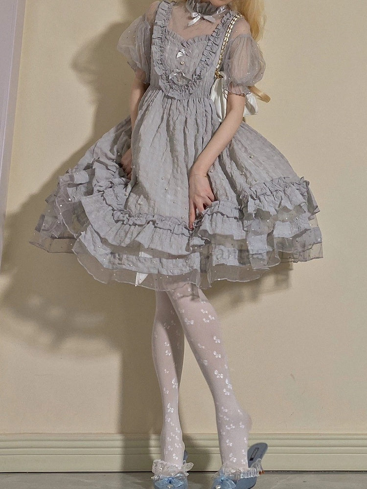Style Semi-Sheer (White) Bow Pattern Lolita Tights