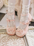 Zehenbesatz Herz Top Spitze Schleife Rosa bei Baby Schnallen Lolita Rund